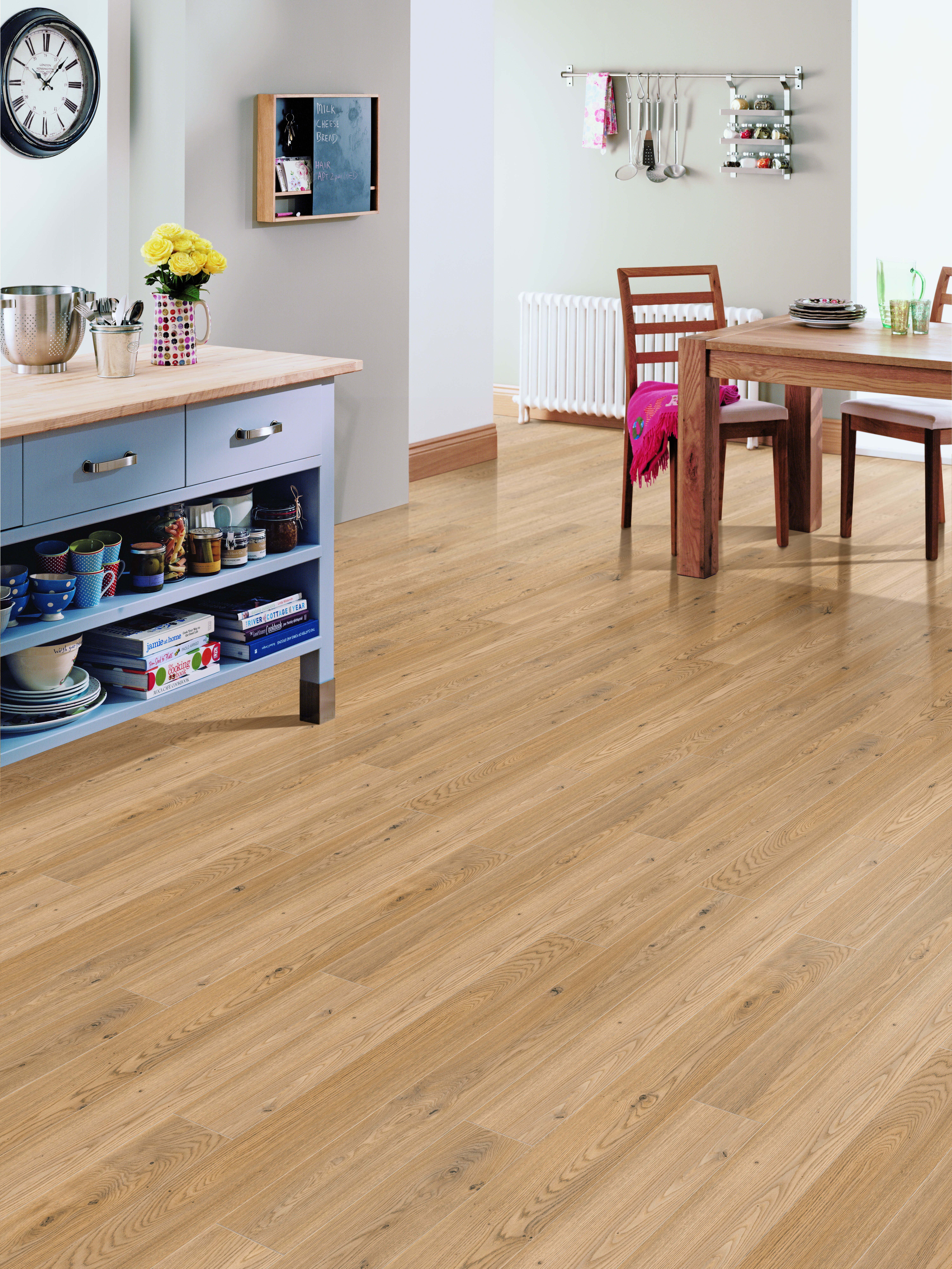 A bright , modern laminate floor in a living room