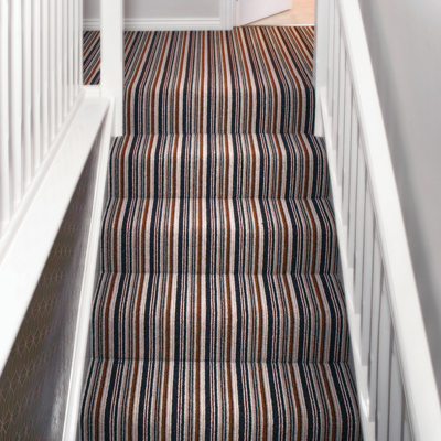 Striped carpet on stairs and landing